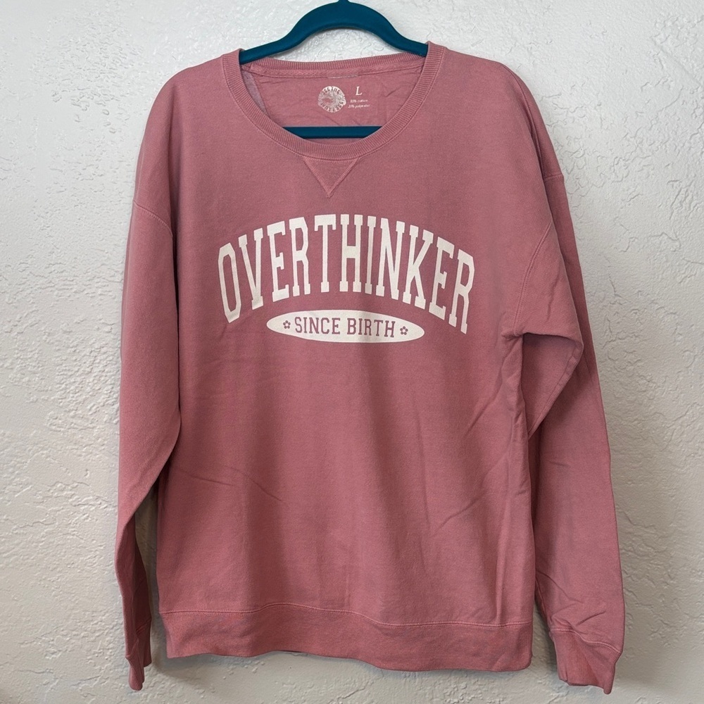 Oversized Long Sleeve Crewneck Graphic Cotton Blend Pullover Sweatshirt  L